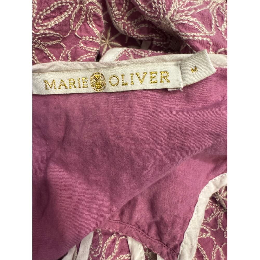 Marie Oliver Dusty Rose Embroidered Cotton Blouse Ruffle Sleeve Boho Medium - Picture 5 of 7